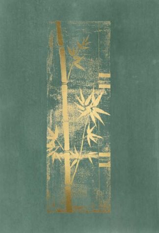 Gold Foil Bamboo I on Blue Green Wash